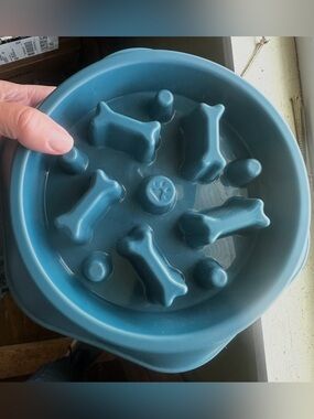 Slow Feeder Dog Bowl - Teal Bone Design